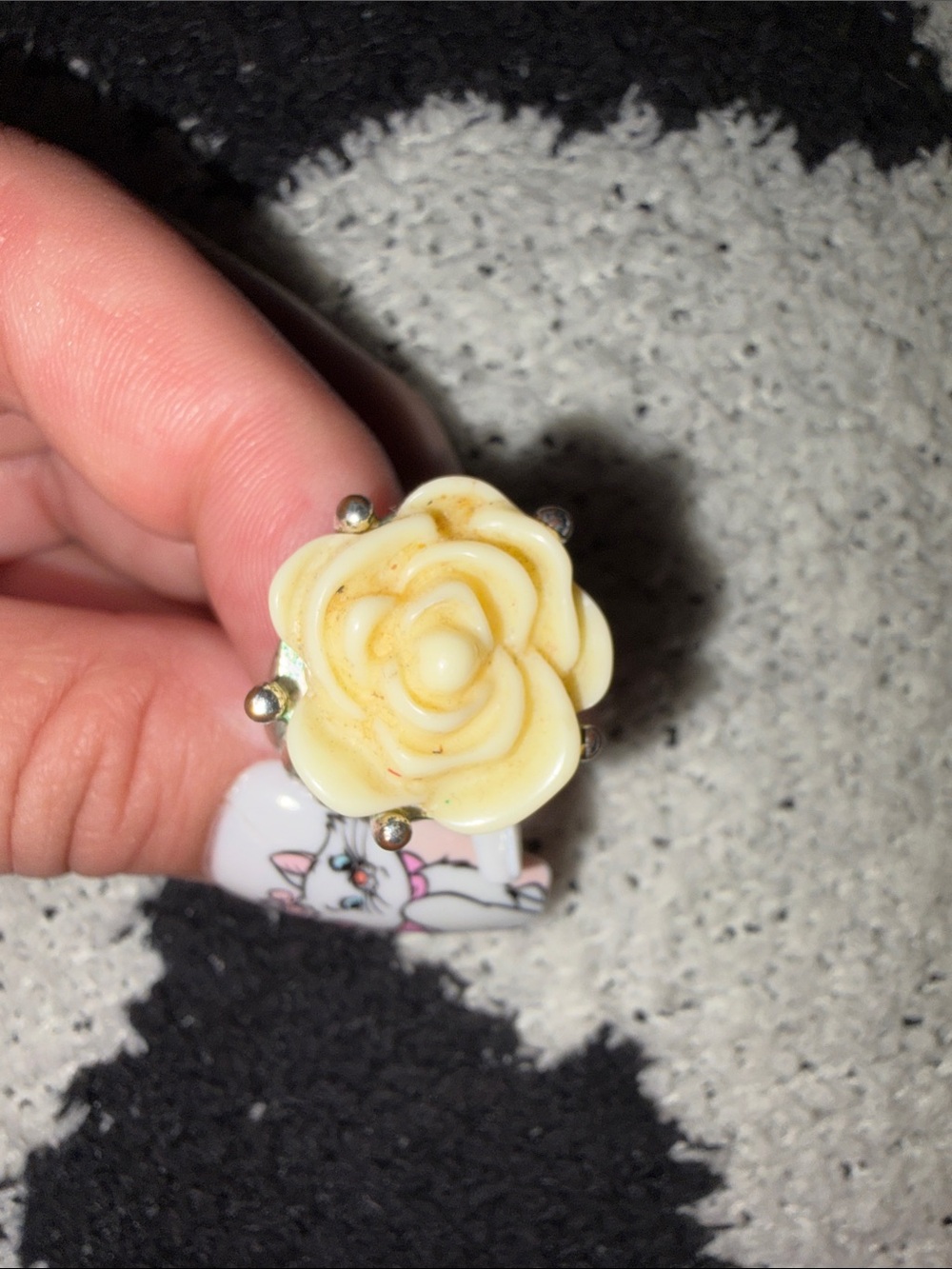 Cream Rose Flower Statement Ring